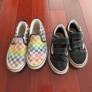 VANS Kids Shoe Lot /  Rainbow Check Slides and Black Velcro SIZE 12 and 13